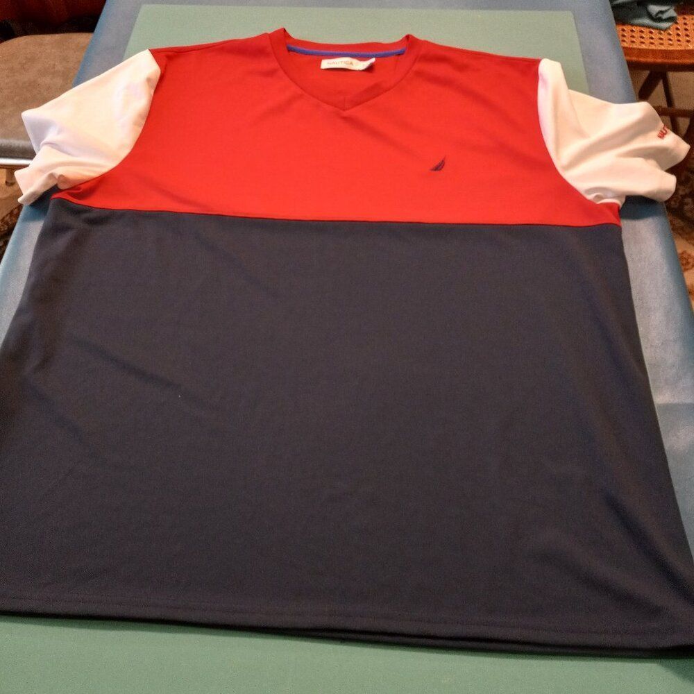 Nautica Block Color V Neck Mens XXL Short Sleeve Shirt